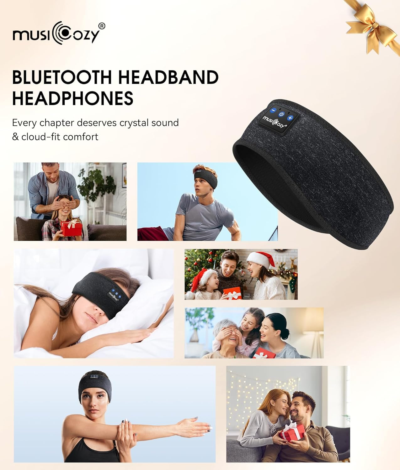 Sleep Headphones Bluetooth 5.4 Headband, Wireless Earphones Music Sleep Earbuds Sleeping Eye Mask with HD Stereo Speakers for Workout Running Travel Yoga, Ideal Gifts (Black)