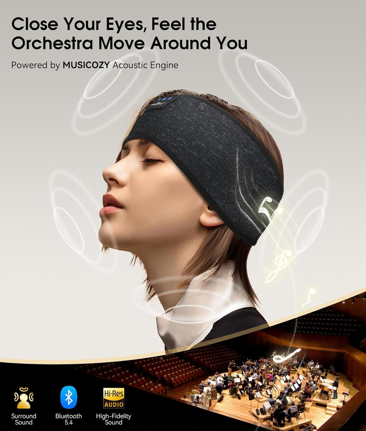 Sleep Headphones Bluetooth 5.4 Headband, Wireless Earphones Music Sleep Earbuds Sleeping Eye Mask with HD Stereo Speakers for Workout Running Travel Yoga, Ideal Gifts (Black)