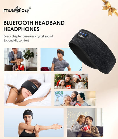 Sleep Headphones Bluetooth 5.4 Headband, Wireless Earphones Music Sleep Earbuds Sleeping Eye Mask with HD Stereo Speakers for Workout Running Travel Yoga, Ideal Gifts (Black)