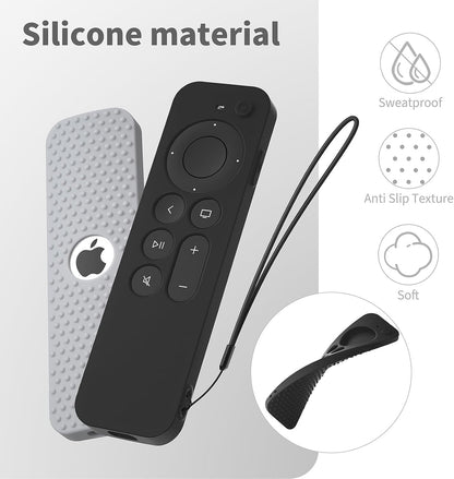 Silicone Cover Compatible with Apple TV Siri Remote 3Rd 2023 Shockproof Protective Case for Apple TV 4K 2Nd 2021 Remote Sleeve with Lanyard(Black)