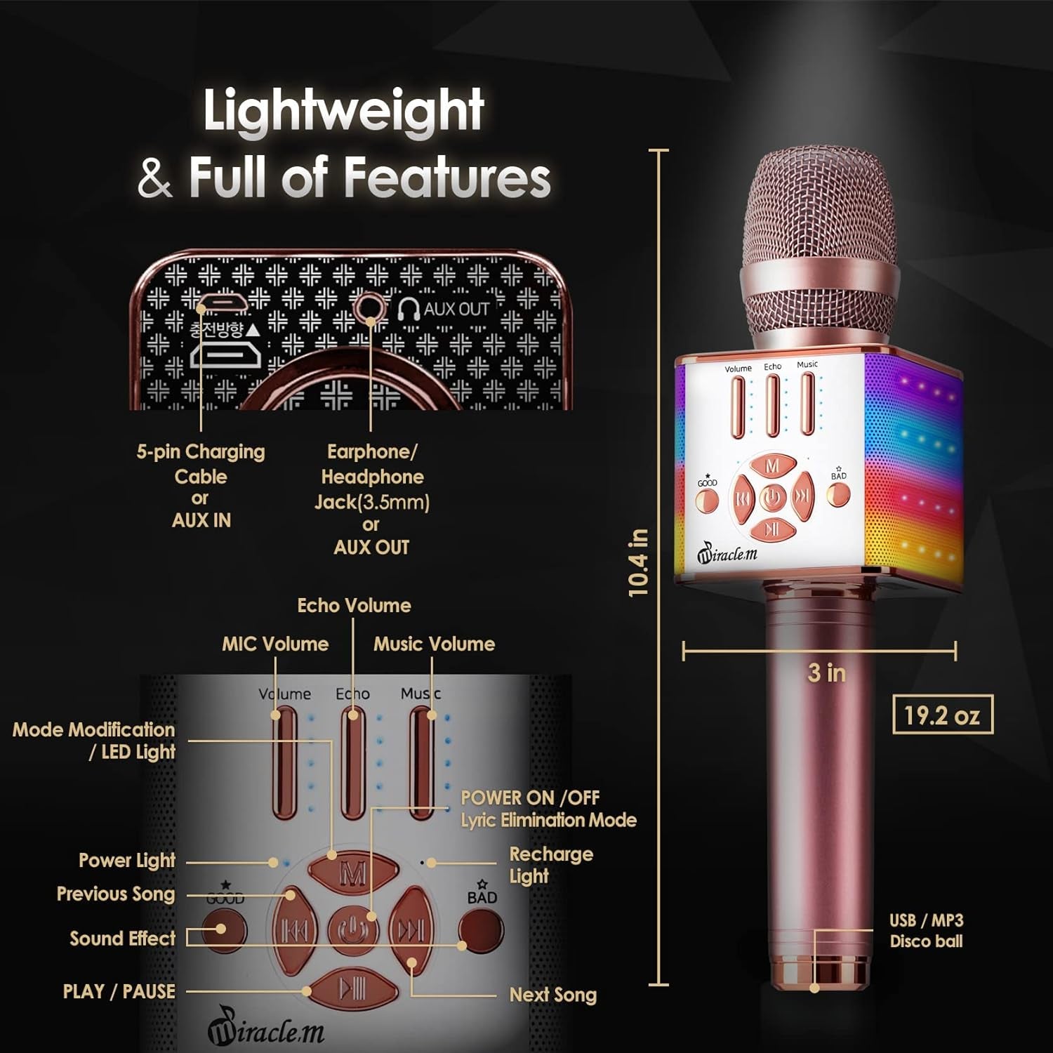 M90 - Bluetooth Karaoke Microphone - Bluetooth Microphone Wireless - Wireless Microphone Karaoke - Microphone for Kids and Adults - Carpool Car Karaoke Microphone with Speaker - Karaoke Mic