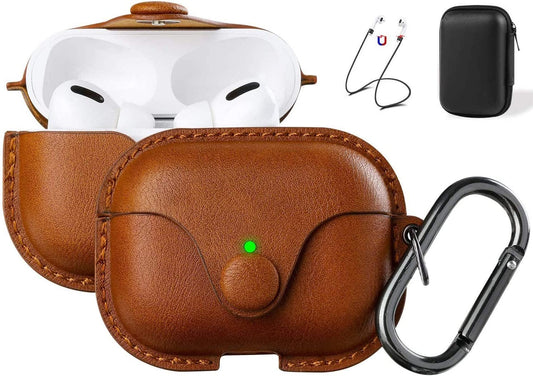 for Airpods Pro 2 Case Leather, Airpods Pro Leather Case Cover with Keychain Airpod Strap Compatible with Apple Airpod Pros 2Nd Generation 2023 2022/Airpods Pros 2019 (Front LED Visible), Brown