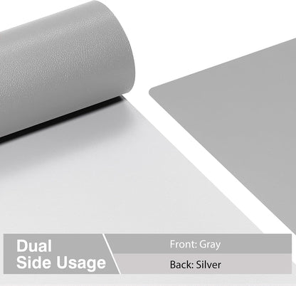 Dual Sided Desk Pad, Large Desk Mat, Waterproof Desk Blotter Protector Mouse Pad, Leather Desk Pad Large for Keyboard and Mouse (36" X 17", Gray/Sliver)